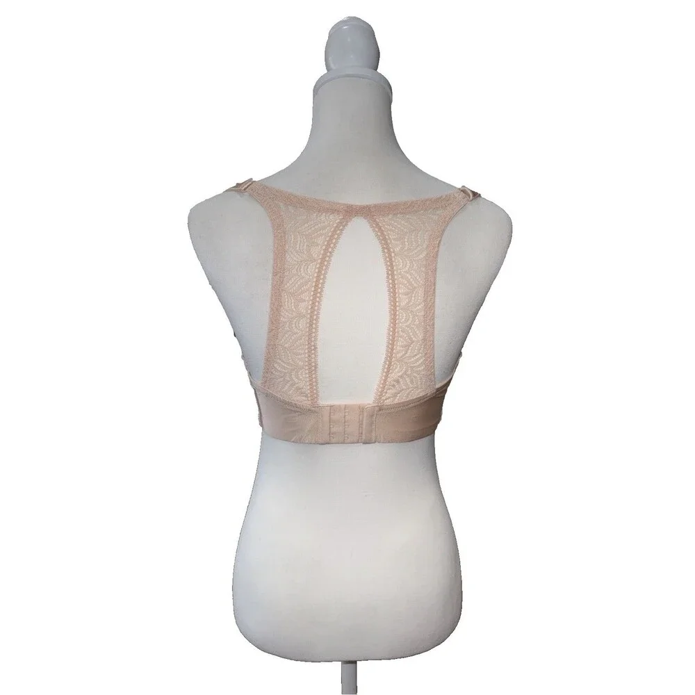 34G Seamless Plunge T Shirt Bra Nude Lace Racerback Molded Underwire Support NWT